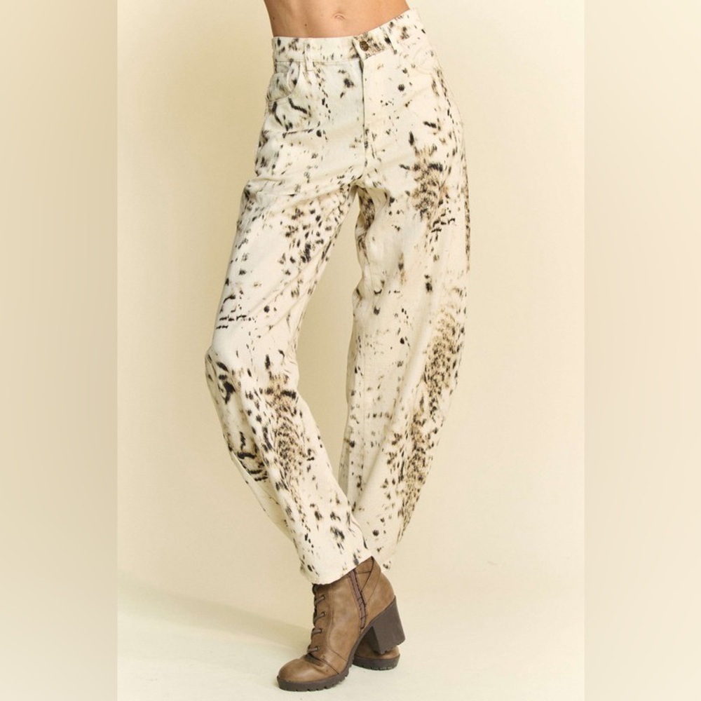 🟠 376B. Dotted Lace Detail Barrel Denim Pants